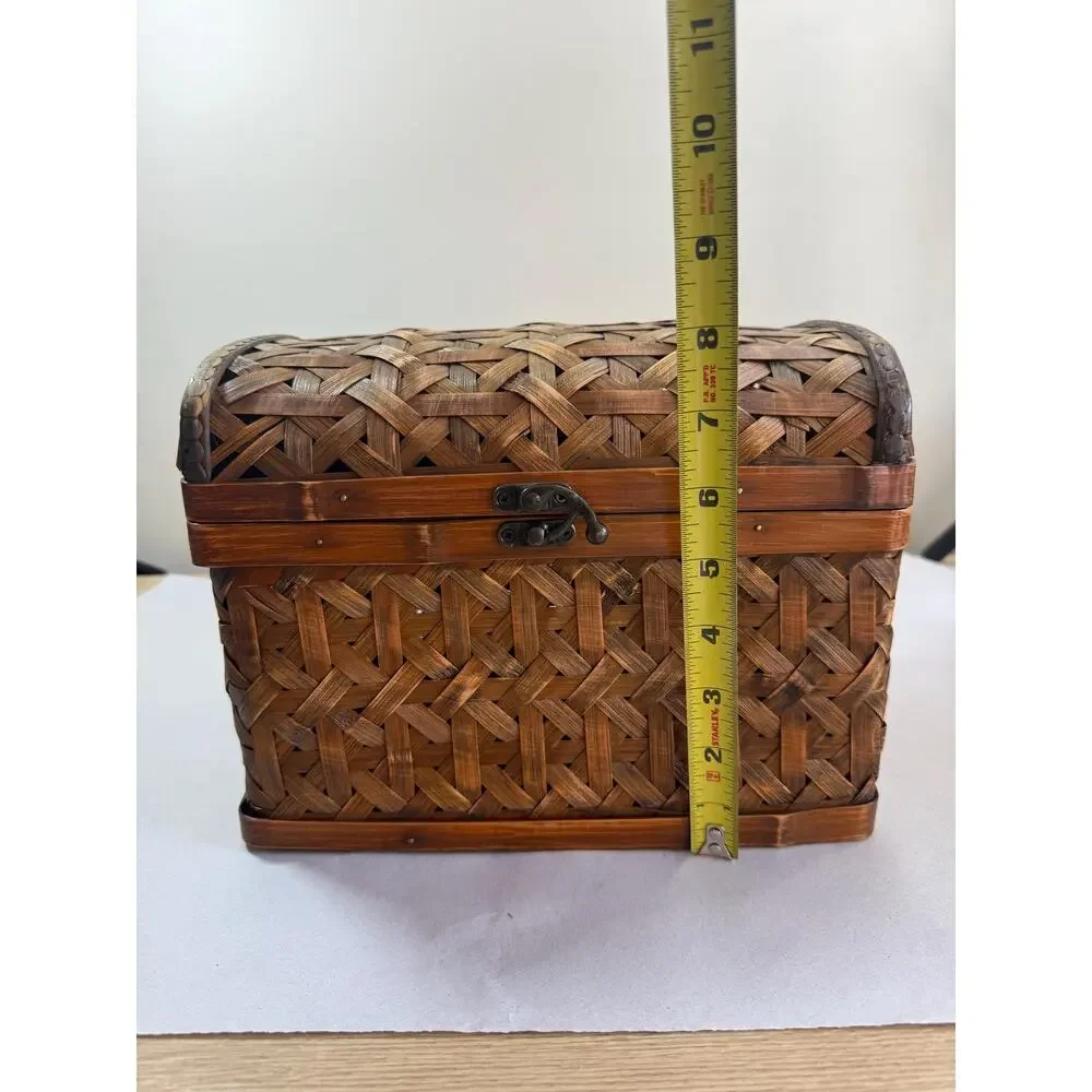 Vintage Woven Rattan Bamboo Trunk Box, 1960s Storage Chest